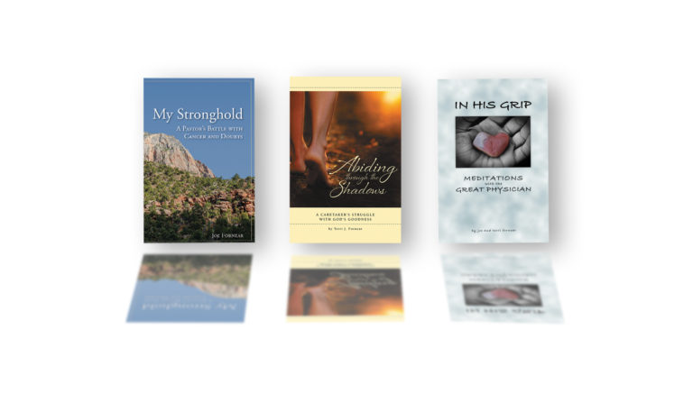 Three encouraging spiritual books included as resources in the patient gift basket from Stronghold Ministry.