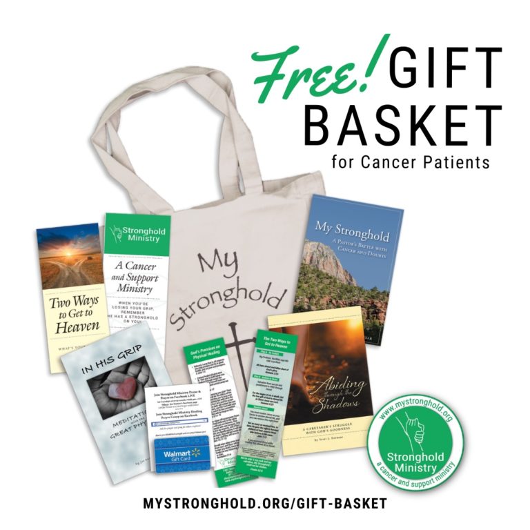 Spiritual Gift Basket for Cancer Patients containing books, music, and encouragement - Stronghold Ministry.